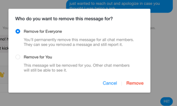 Delete messages in Facebook messenger