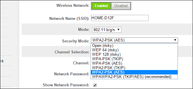 Wifi security modes
